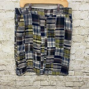 Cambridge Green Blue Plaid Cotton Pocket Pencil Skirt